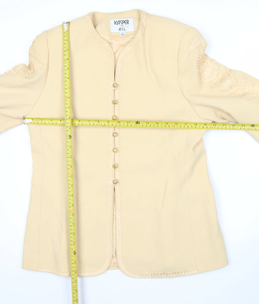 Kasper Women Beige Size 12 Embroidered Mid-Length Suit Jacket