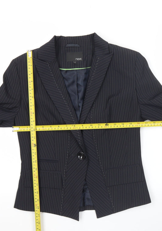 Next Womens Black Pinstripe Blazer Size 10 Slim Fit Notch Lapel