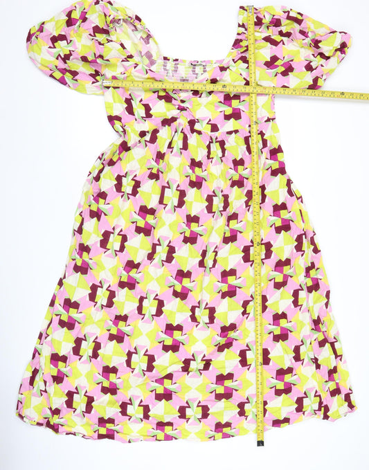 Tu Women’s Pink Green Geometric Cotton Shift Dress Size 16