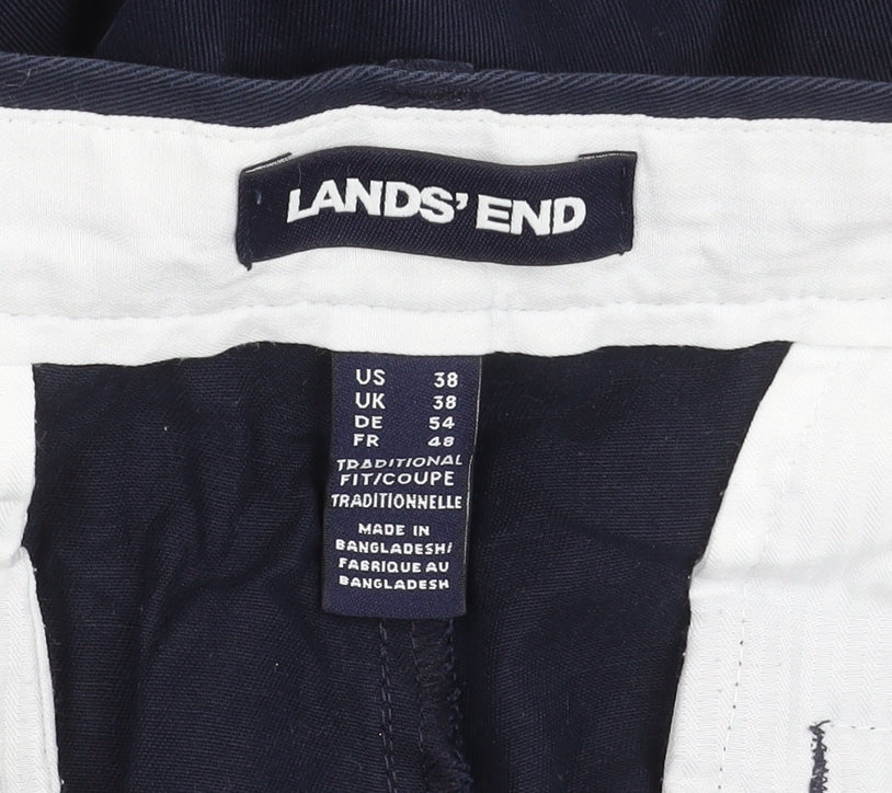 Lands' End Men's Blue Cotton Chino Trousers Size 38 Classic Fit