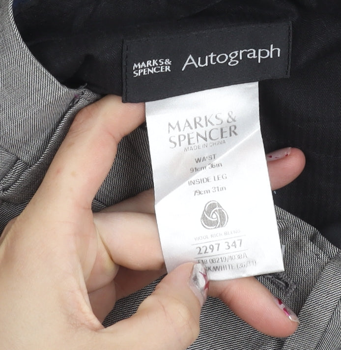 Marks and Spencer Men’s Grey Wool Silk Blend Dress Trousers 36W 31L
