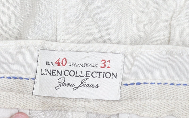 Zara Men Beige Linen Chino Trousers Size 31 Regular Fit
