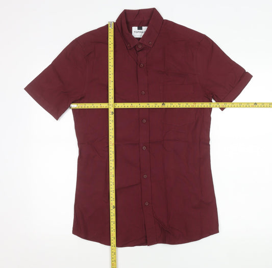Topman Men’s Red Slim Fit Short Sleeve Button Down Polo Shirt Size S