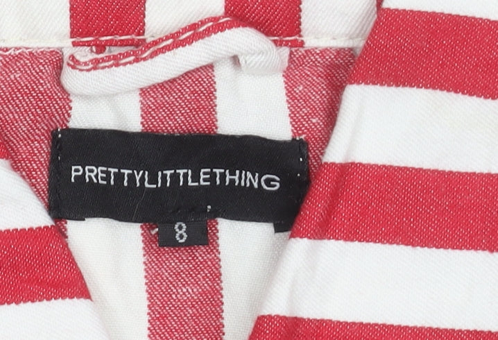PrettyLittleThing Women Red Striped Cropped Button-Up Jacket Size 8