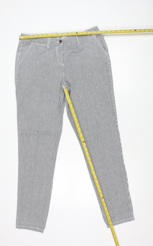 Next Women’s Black Striped Chino Trousers Size 12L Tall Cotton