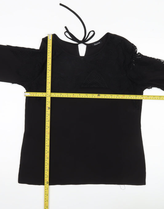 Boohoo Womens Black Lace Long Sleeve Tunic Blouse Size 12