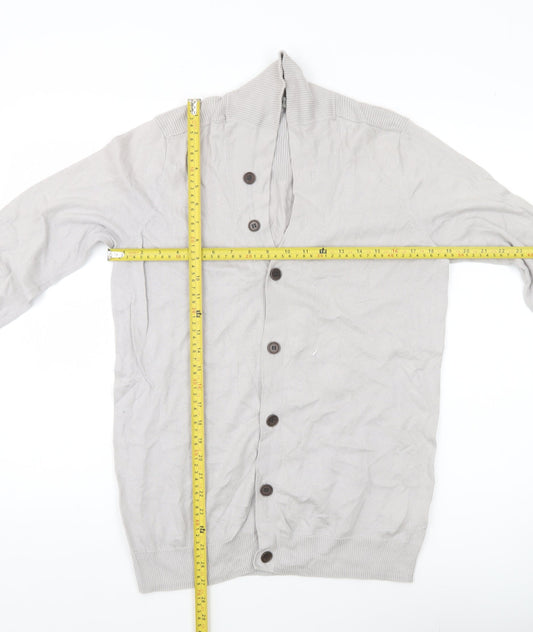 Reiss Mens Grey Cotton Cashmere Cardigan Size M Shawl Neck