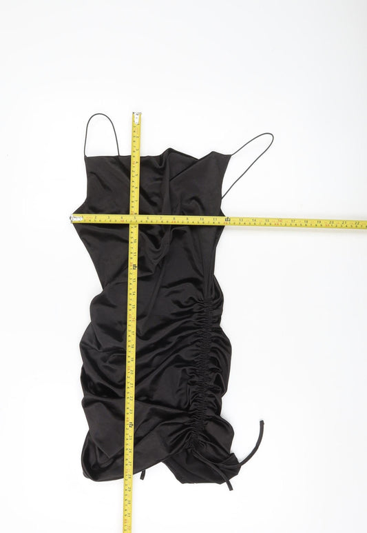 H&M Divided Women’s Black Slip Ruched Mini Party Dress Size S