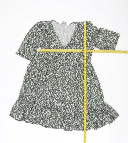 Miss Selfridge Women’s Green Floral V-Neck Wrap Dress Size 10