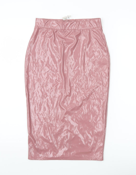 Additional front view of ASOS Women’s Pink Midi Pencil Skirt UK 6 High Rise Stretch