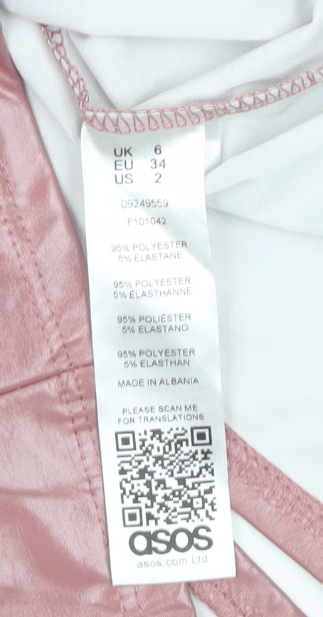 Brand and care label for ASOS Women’s Pink Midi Pencil Skirt UK 6 High Rise Stretch