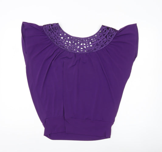 BHS Womens Purple Crochet Neck Tunic Blouse Size 10