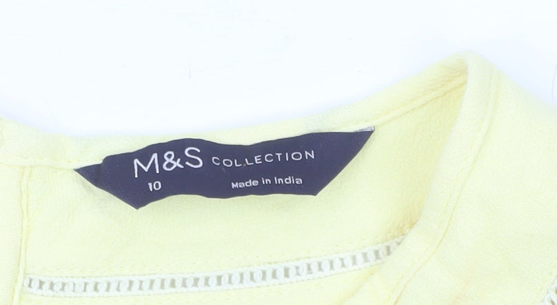 Marks and Spencer Womens Yellow Blouse Size 10 Tunic Puff Sleeve
