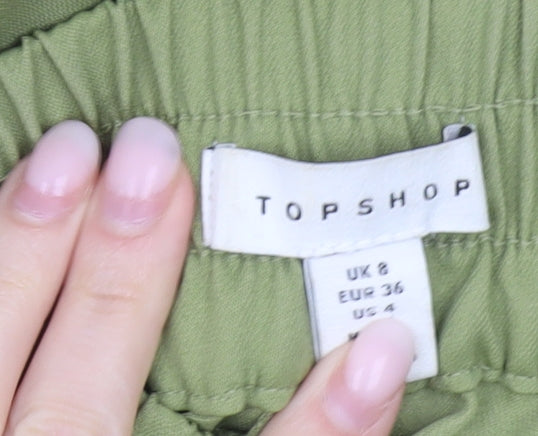 Topshop Womens Green Wide-Leg Casual Trousers Size 8