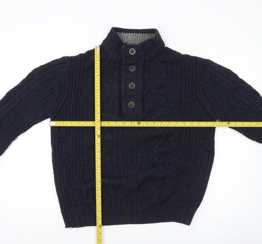 Next Mens Blue L Cable Knit Henley Jumper Mock Neck Casual Luxury