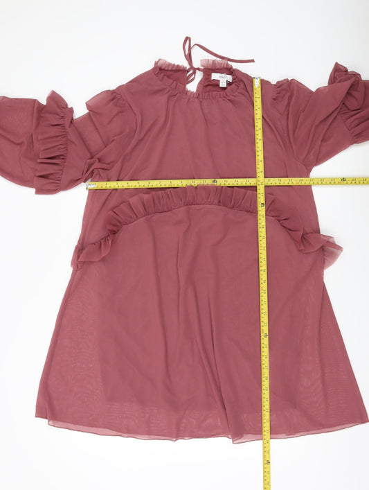 Marks and Spencer Women Pink Size 16 Shift Dress Ruffle Chiffon