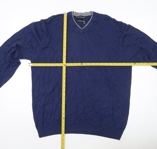 Marks and Spencer Men’s Blue XL V-Neck Cotton Cashmere Jumper