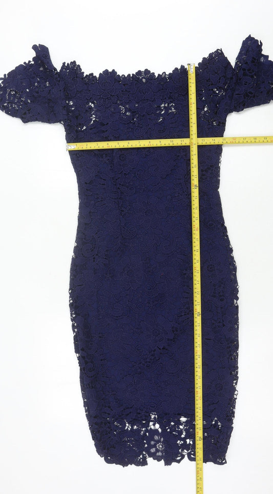 Paper Dolls Women’s Blue Off Shoulder Lace Sheath Dress UK 10