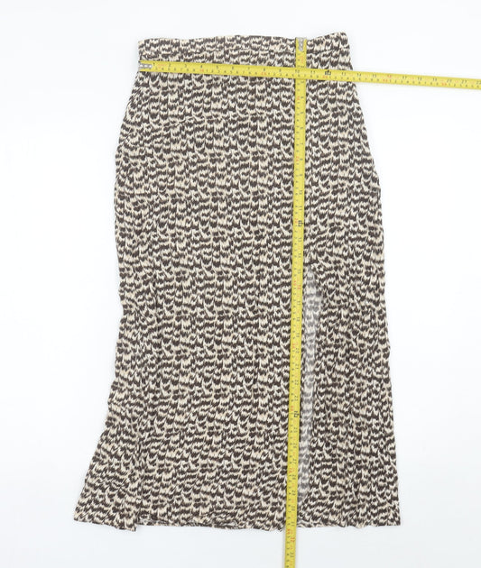 H&M Women’s Brown Geometric Midi Pencil Skirt Size 10 Viscose