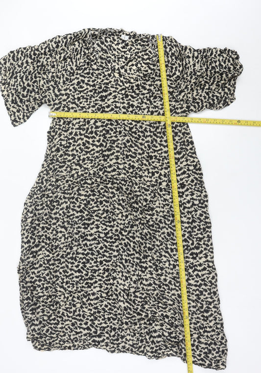 Arket Women’s Black Animal Print Shift Dress Size 10 Cupro Blend