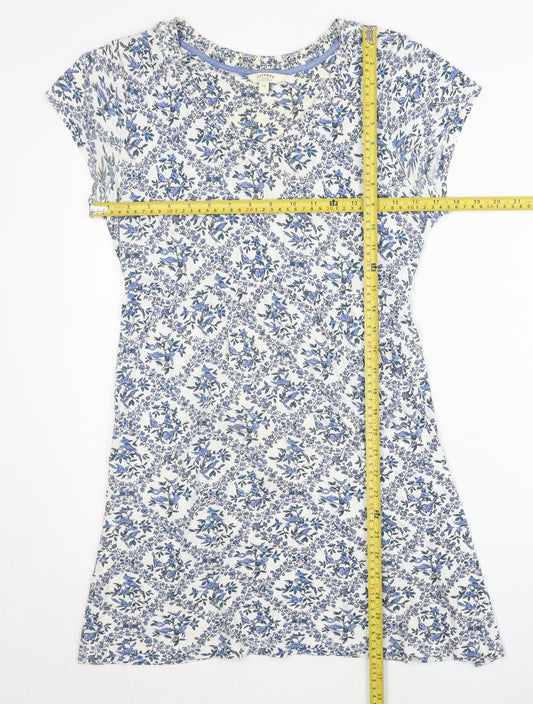 FatFace Women’s Blue Floral Viscose Shift Dress Size 12 Short Sleeve