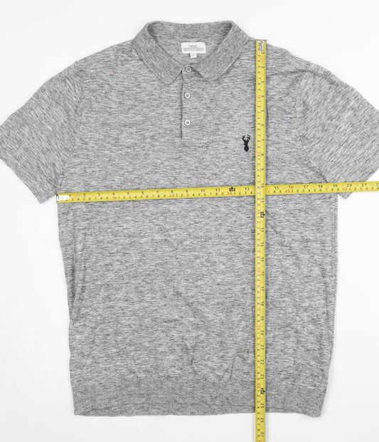 Next Men's Grey Medium Polo Shirt Cotton Blend Short Sleeve