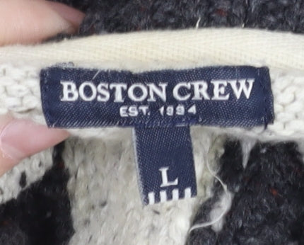 Boston Crew Men’s Ivory L Chunky Knit 1/4 Zip Mock Neck Jumper