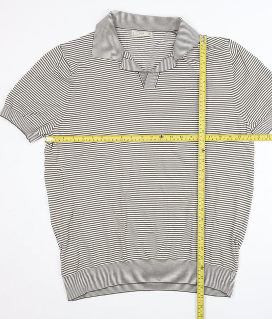 MNG Men Grey Striped 2XL Polo Shirt Cotton Blend Short Sleeve