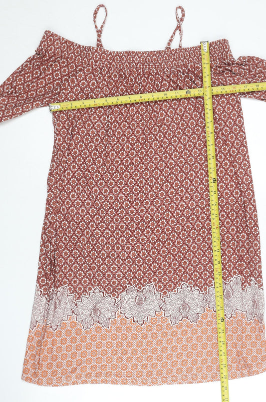 Next Women Red Geometric Floral Slip Dress Size 8 Viscose Stretch