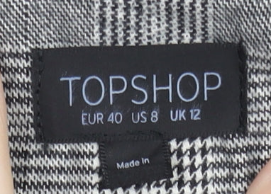 Topshop Women Grey Check Paperbag Shorts Size 12 Belted Pleated