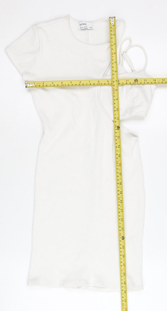 Bershka Women’s White Bodycon Mini Dress Size S Scoop Neck Sleeveless