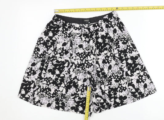 Oasis Womens Black Floral Culotte Shorts Size 8 Pleated Summer
