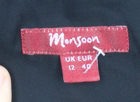 Monsoon Women’s Black Ruffle Shift Dress Size 12 Knee Length Sleeveless