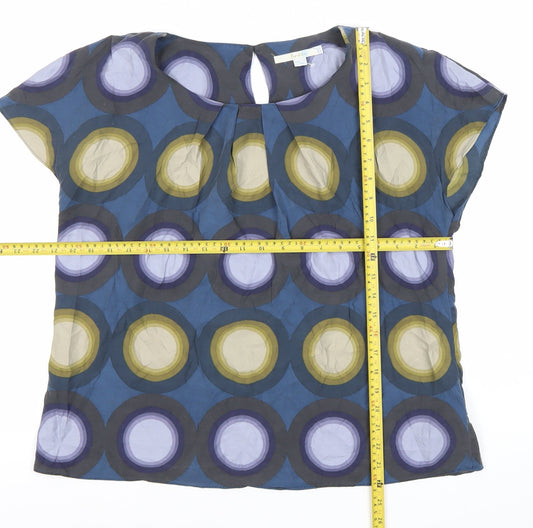 Boden Womens Blue Geometric Silk Blend Blouse Size 10 Tunic Work Top