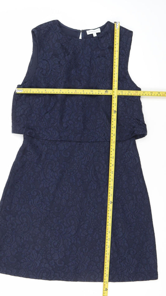 Warehouse Women’s Blue Jacquard Sheath Dress Size 12 Knee Length
