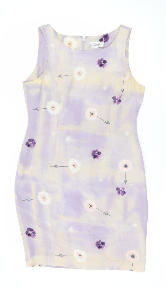 Additional front view of Principles Women’s Purple Silk Floral Sheath Dress UK 12