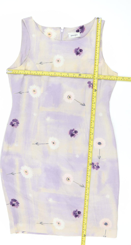 Principles Women’s Purple Silk Floral Sheath Dress UK 12