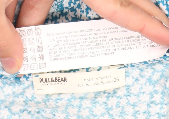 Pull&Bear Women’s Blue Floral Wrap Dress Size 8 Short Sleeve