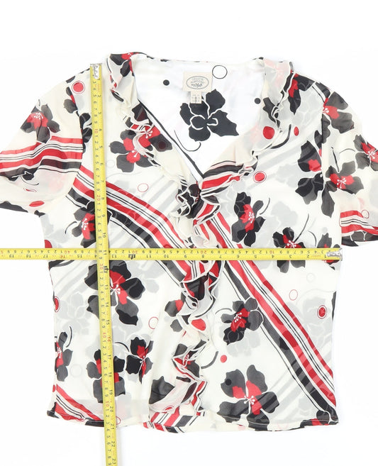 Laura Ashley Womens Floral Silk Ruffle Blouse UK 12 Multicoloured