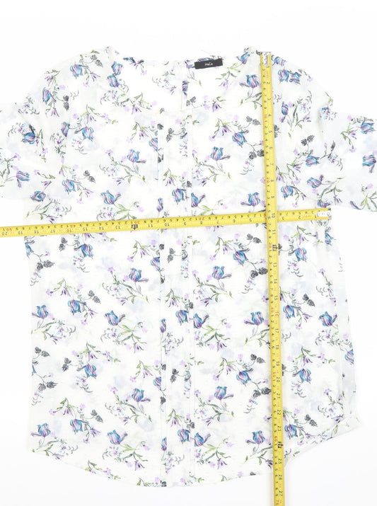 M&Co Women’s Ivory Floral Blouse Size 12 Tunic Style 3/4 Sleeve