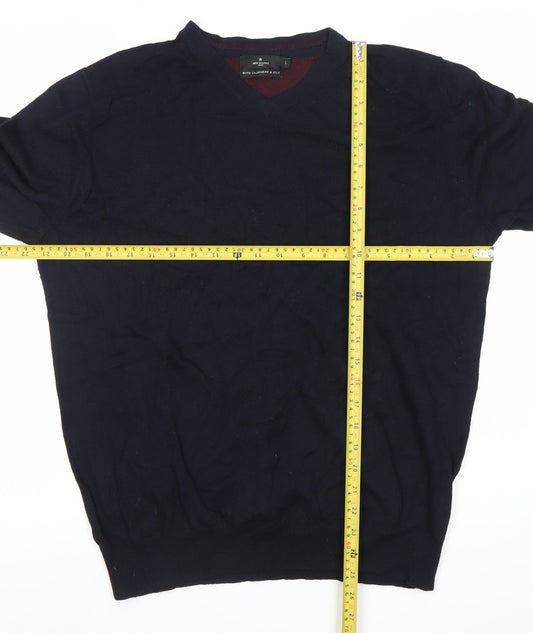 Jeff Banks Mens Black Cotton Cashmere Silk V-Neck Jumper Size L