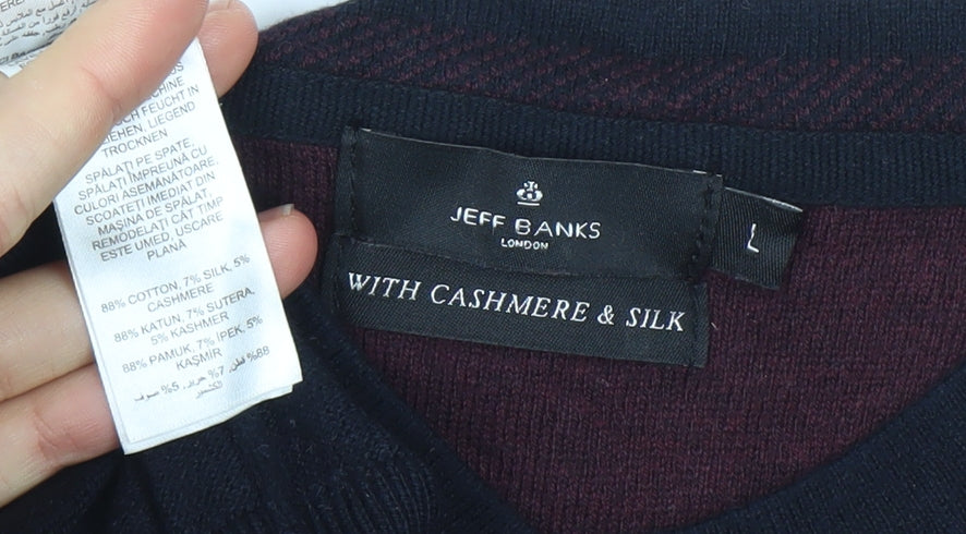 Jeff Banks Mens Black Cotton Cashmere Silk V-Neck Jumper Size L