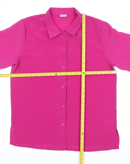 Damart Women’s Pink Button-Up Shirt Size 14 Short Sleeve Polyester