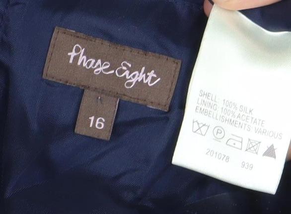 French Connection Womens Blue Silk Beaded A-Line Dress Size 16