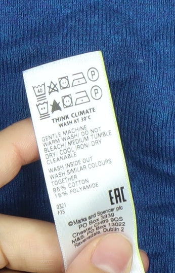 Marks and Spencer Men’s Blue 2XL Collared Henley Jumper Cotton Blend