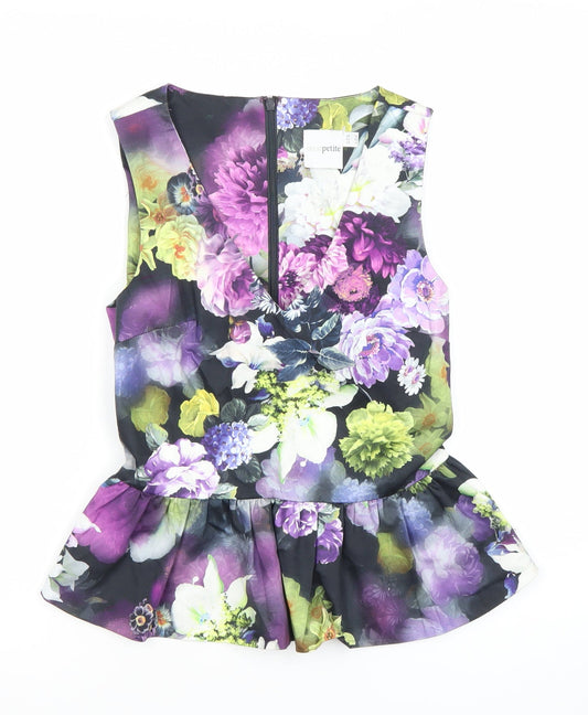 Additional front view of ASOS Petite women’s multicoloured floral peplum blouse uk 10