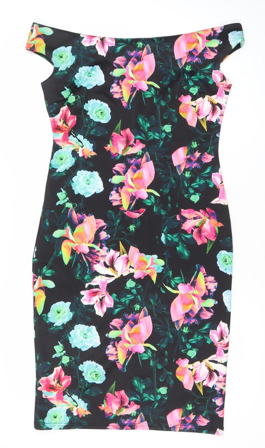 Additional front view of Red Herring Women’s Multicoloured Floral Bodycon Dress, size UK 12, One Shoulder