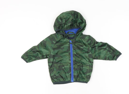 Additional front view of Next unisex baby green camouflage windbreaker jacket 6-9 months hooded
