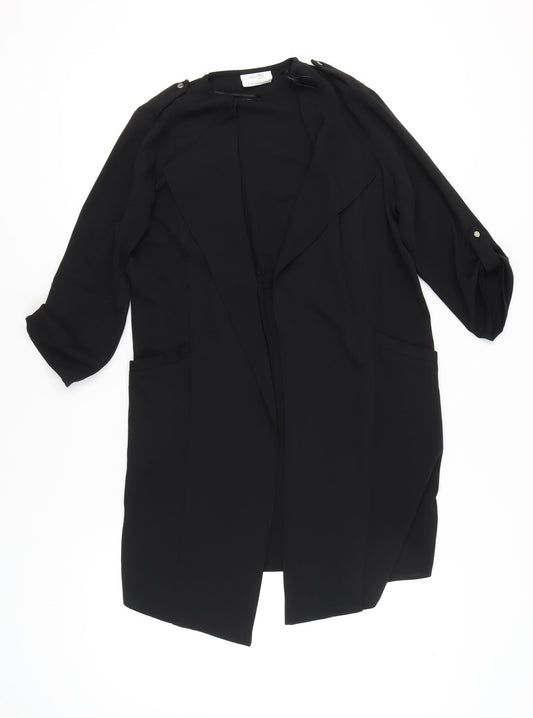 Wallis Petite Women's Black Long Coatigan UK 8 Polyester 3/4 Sleeve