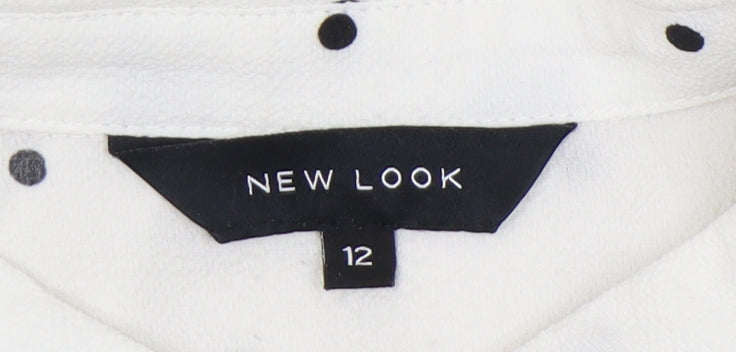 New Look Women White Polka Dot Cold Shoulder Button-Up Shirt Size 12